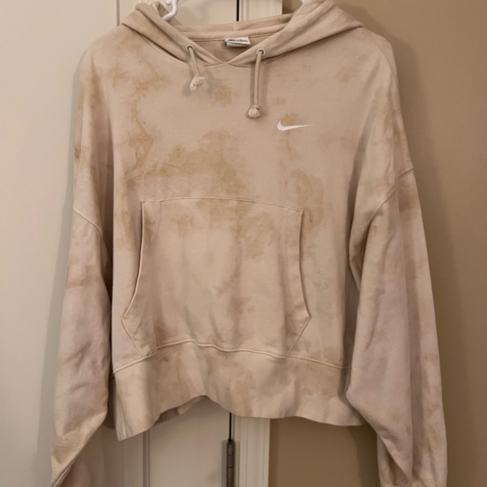 Nike Women’s Cropped Hoodie XS Beige Tie-Dye Oversized Fit Pullover
